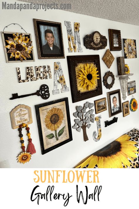 Sunflower Office Decor Ideas, Sunflower Accent Wall, Sunflower Living Room Ideas, Sunflower Themed Kitchen, Sunflower Home Decor, Kitchen Gallery Wall, Sunflower Kitchen Decor, Sunflower Wall Decor, Sunflower Crafts