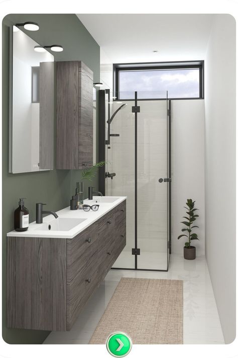 Fresh green accents bring an airy, vibrant feel to this practical Small Narrow Bathroom Design. A minimalist layout ensures the small space remains uncluttered and inviting. Narrow Bathrooms, Small Narrow Bathroom, Narrow Bathroom Designs, Narrow Bathroom, Minimalist Layout, Green Accents, Bathroom Designs, Fresh Green, Small Space