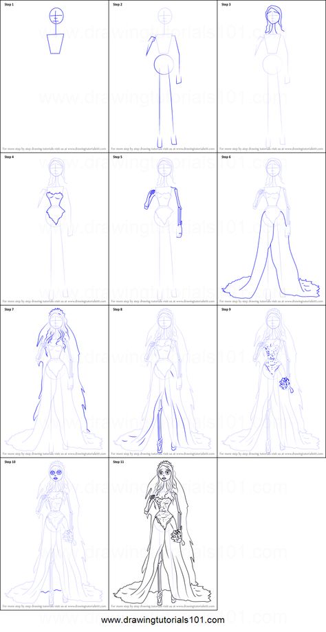 How to Draw Emily from Corpse Bride printable step by step drawing sheet : DrawingTutorials101.com How To Draw Corpse Bride, How To Draw Corpse Bride Step By Step, How To Draw The Corpse Bride, How To Draw Emily Corpse Bride, Corpse Bride Drawing Easy, Emily Corpse Bride Drawing Step By Step, Tim Burton Body Drawing, Emily Corpse Bride Drawing, Emily From Corpse Bride Drawing