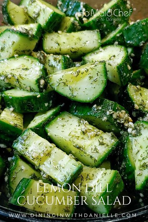 Lemon Dill Cucumber Salad Cucumber With Dill Salad, Dill And Cucumber Salad, Light Bbq Side Dishes, Cucumber And Dill Recipes, Cucumber Balsamic Salad, Lemon Dill Salad, Side Dishes With Cucumbers, Cooking With Cucumbers, Light Cucumber Salad