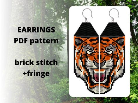 BeadingPatterns4Fun - Etsy Украина Fringe Earring Pattern, Beading Art, Seed Bead Earring, Beaded Patterns, Tiger Earrings, Diy Earrings Easy, Fringe Earring, Beaded Flowers Patterns, Beaded Earrings Native