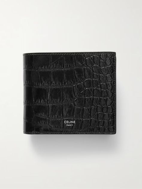 Black Logo-Print Croc-Effect Leather Billfold Wallet | CELINE HOMME | MR PORTER Leather Wallet Design, Boyfriend Gift Basket, Leather Billfold, Slim Leather Wallet, Wallet For Men, Billfold Wallet, Celine Wallet, Luxury Wallet, Classy Jewelry