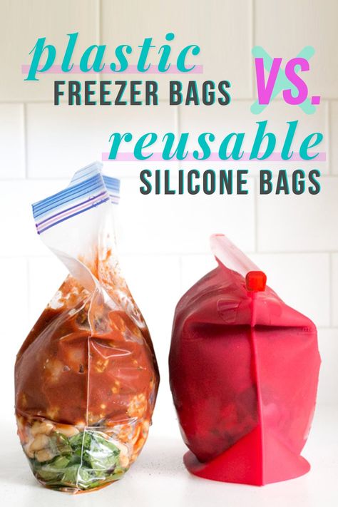 Reusable Silicone Bags vs Plastic Freezer Bags | The Family Freezer Reusable Freezer Storage, Freezer Bags Reusable, Dump Bags Slow Cooker Freezer Cooking, The Family Freezer, Family Freezer, Instant Pot Freezer, Instant Pot Freezer Meals, Freezer Packs, Budget Freezer Meals