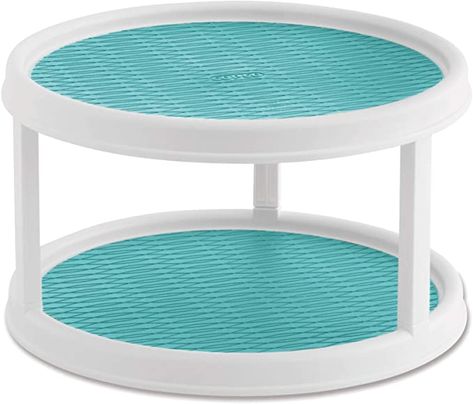 Amazon.com: Copco Non-Skid 2 Tier Turntable, 12-Inch, Aqua: Home & Kitchen 2 Tier Lazy Susan, Large Lazy Susan, Lazy Susan Kitchen, Pet Supplies Organization, Rolling Shelves, Kitchen Apartment, Narrow Cabinet, Lazy Susan Turntable, Small Apartment Kitchen