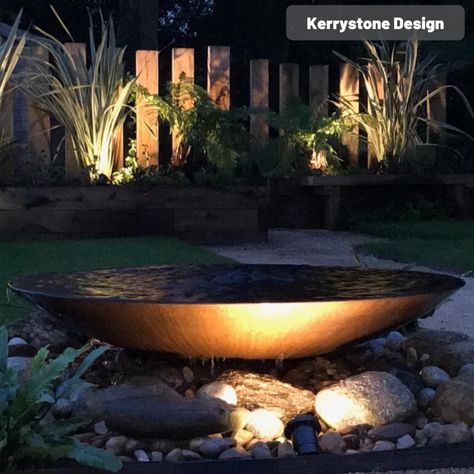 corten water bowls - Google Search Corten Water Bowl, Rain Water Feature, Mid Century Modern Water Feature, Corten Steel Water Feature, Driveway Water Feature, Water Bowl Garden, Courtyard Inspiration, Circle Garden, Large Outdoor Fountains