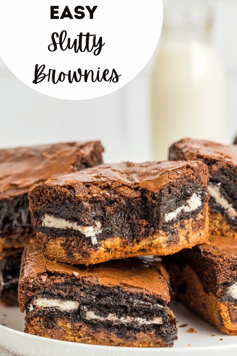 Easy Sluttier Brownies, Slurry Brownies, Sluttier Brownies, 9x13 Brownie Recipe, Boxed Brownie Recipes, Double Stuffed Oreos, Homemade Cookie Dough, Brownie Desserts Recipes, Ultimate Brownies