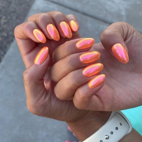 25 Simple Fall Nail Designs You Can Easily Recreate Light Orange Nails, Orange Almond Nails, Orange Nails Ideas, Simple Fall Nail Designs, Bright Manicure, Simple Fall Nail, Sunset Nails, Orange Nail Designs, Simple Fall Nails