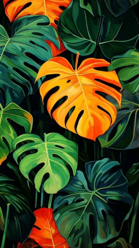 Jungle Painting, Tropical Art Print, Tableau Art, Flower Art Images, Plant Drawing, Tropical Art, Mural Wall Art, Flower Art Painting, Bird Drawings