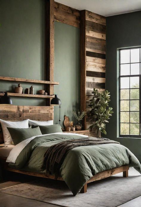 Olive Green Room Ideas, Sage Green Farmhouse Bedroom, Green Farmhouse Bedroom, Bedroom Ideas Trendy, Sage Green Farmhouse, Olive Green Bedroom, Cabin Bedrooms, Olive Green Bedrooms, Sage Bedroom