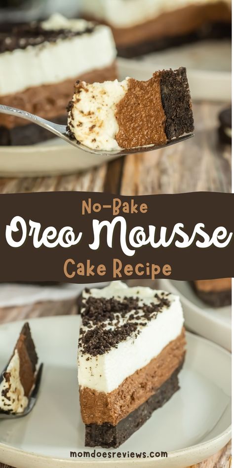 No-Bake Oreo Mousse Cake - Mom Does Reviews No Bake Oreo Mousse, Oreo And Marshmallow Dessert, No Bake Winter Dessert, Layered Mousse Desserts, Easy Desserts To Share, Oreo Mousse Recipes, No Bake Holiday Desserts, Non Bake Recipes, Cheesecake Mousse No Bake