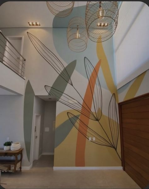 Bathroom Wall Mural, Candles Stand, Staircase Art, Joshua Tree House, Interior Wall Colors, Interior Murals, Garden Mural, Stand Ideas, Bedroom Murals