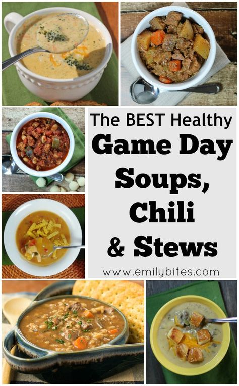 The BEST Healthy Game Day Recipes: finger foods, dips, soups, chili, slow cooker meals, pizza and more! Perfect for a football party and lightened up. www.emilybites.com Tailgate Inspiration, Healthy Football, Chili Slow Cooker, Tailgating Snacks, Emily Bites, Little Smokies, Healthy Superbowl, Football Party Foods, Stews Recipes