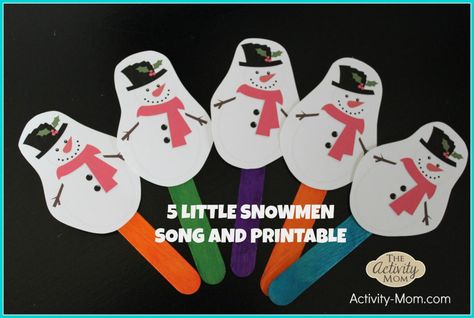 5 Little Snowmen Song and Printable for Preschoolers and Toddlers  #snowmen #actionrhymes #printable #freeprintable #winter #kidsactivities #preschoolers #preschoolactivities 5 Little Snowmen, Five Little Snowmen, Winter Rhymes, Printable Puppets, Number Rhymes, Snowman Songs, January Preschool, Asd Classroom, Winter Theme Preschool