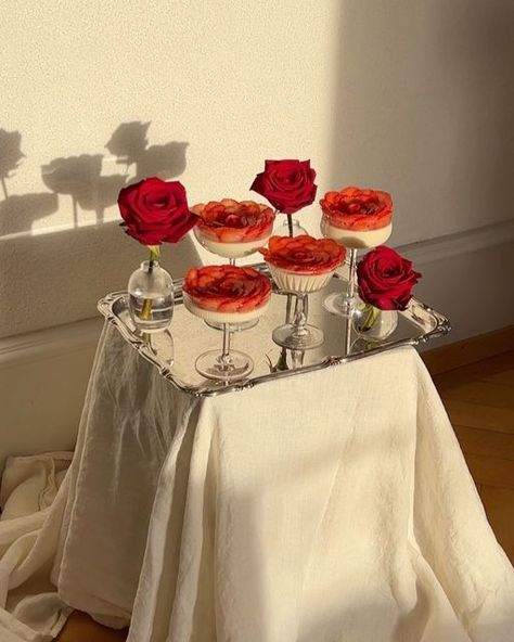 Celine on Instagram: "Strawberry rose panna cotta 🌹" Wine Glass With Flowers, Glass With Flowers, Rose Wine Glass, Glass Shadow, Rose Strawberry, Strawberry Rose, Flowers Wine, Strawberry Roses, Strawberry Dessert