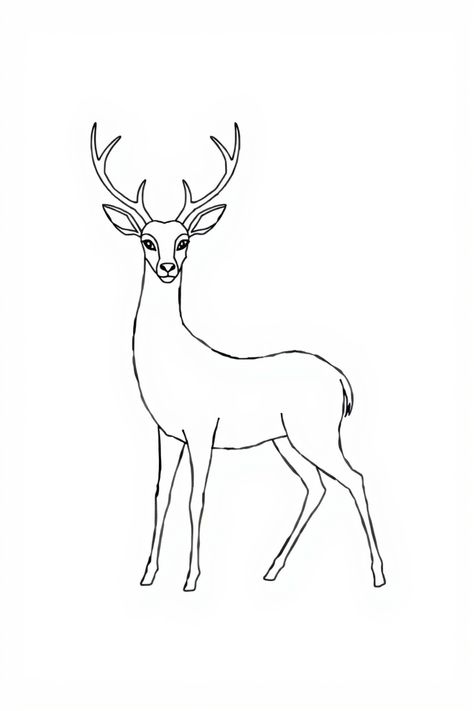 Check Out This Simple Line Drawing Of A Deer & 12+ Other Deer Drawing Ideas! #drawingideas #drawing Rain Deer Drawings, Stag Drawing Easy, Deer Template Free Printable, Deer Sketch Simple, Simple Reindeer Drawing, How To Draw A Deer, Easy Deer Drawing, Simple Deer Drawing, Deer Line Drawing