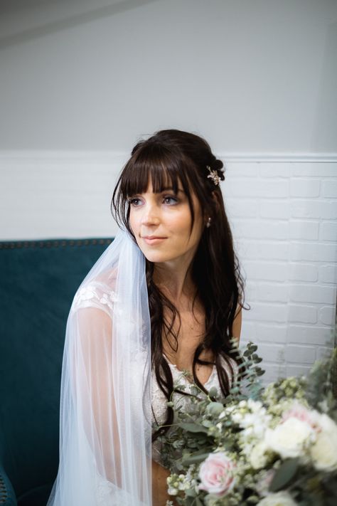 Wedding Fringe Hairstyles, Bride Hair With Fringe, Bridal Hairstyles Bangs, Bridal Hair With Bangs And Veil, Bride Hair Bangs, Bridal Hair With Bangs Long, Wedding Hair Down With Bangs, Wedding Hair With Bangs And Veil, Wedding Hair Bangs Half Up