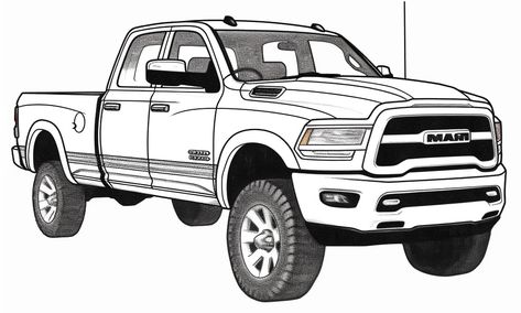 Truck Drawings, Cars Black, Ram Truck, Truck Coloring Pages, Truck Art, Ram Trucks, Holiday Signs, 4x4 Trucks, Car Drawings