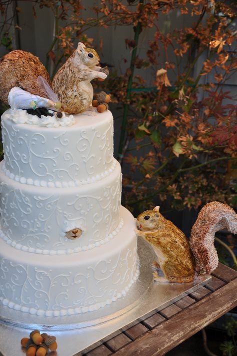 squirrel wedding | Squirrels Attack Wedding Cake | Urban Sweets Squirrel Wedding, Squirrel Cake, Wooden Gazebo, Chocolate Wedding Cake, Cake Lace, Sweets Cake, Wedding Cakes With Flowers, Theme Cake, Wedding Cake Designs