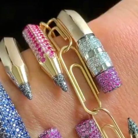 Jill Newman on Instagram: "Nadine Ghosn’s creative and playful designs elevate ordinary objects. The pencil is especially symbolic - an empowering tool. . . #nadineghosn #nadineghosnjewelry #jewellerydesigner #designerjewellery" Nadine Ghosn Jewelry, Nadine Ghosn, Pencil Bracelet, Future Accessories, Ordinary Objects, Wrist Stack, Book Crafts Diy, Behavior Change, The Pencil