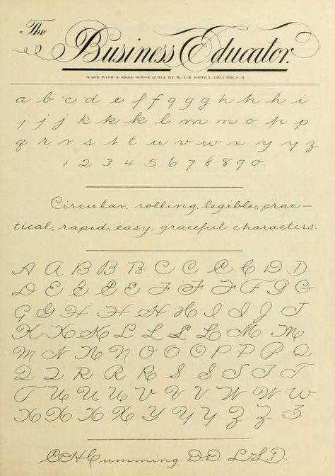 The Business Educator Old Fashioned Handwriting, Vintage Handwriting Alphabet, Old Fashioned Handwriting Alphabet, Old Cursive Handwriting, 1800s Handwriting, Penmanship Handwriting, Cursive Handwriting Fonts, Calligraphy Writing Styles, Cursive Writing Practice Sheets