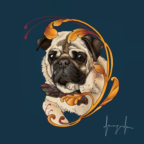 Neo Traditional Pet Portrait, Neo Trad Dog Tattoo, Neo Traditional Pet Tattoo, Neotraditional Pet Portrait, Neotraditional Raccoon, Neo Traditional Dog Portrait Tattoo, Dog Portrait Tattoo Neotraditional, Pug Tattoo, Star Wars Tattoo