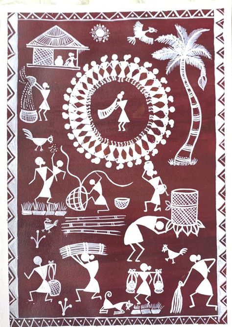 Warli art is a tribal form of artfound in the edges of maharashtra and gujarat . Warli Designs Pattern, Indian Art Forms Painting, Varali Painting, Warli Art Designs, Warli Drawing, Warli Art Painting, Warli Paintings, Worli Painting, Warli Painting