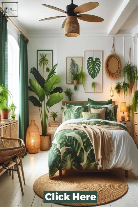 Tropical_Bedroom_0.webp 1,000×1,500 pixels Tropical Room Ideas Bedroom, Tropical Bedroom Ideas, Tropical Theme Bedroom, Tropical Room Ideas, Tropical Chic Decor, Plant Bedroom, Boho Chic Bedroom Decor, Island Interior, Zen Bedroom Ideas