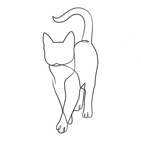 Minimalist Cat Tattoo, Line Drawing Images, Katt Grejer, Cat Outline, Drawing Minimalist, Cat Tattoos, Cat Tattoo Designs, One Line Drawing, Continuous Line Drawing