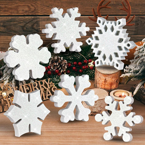 6 Pieces Christmas Wooden Snowflake Decor, 6 Styles Winter Snowflake Wood Blocks White Snowflake Table Wood Signs Winter Tiered Tray Wooden Signs for Xmas Party Farmhouse Home Tabletop Shelves Snowflakes Decor, Snowflake Centerpieces, Snowflake Table, Snowflake Decor, Farmhouse Tabletop, Tabletop Design, Wood Snowflake, Wooden Snowflakes, Snowflake Decorations