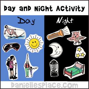 Day and Night Activity for Creation Lesson from www.daniellesplace.com Day And Night Preschool Theme, Day And Night Toddler Activities, Night And Day Activities, Day And Night Crafts Preschool, Day And Night Crafts For Kids, Day And Night Craft, Day And Night Activities, Night Theme, Sun Moon And Stars