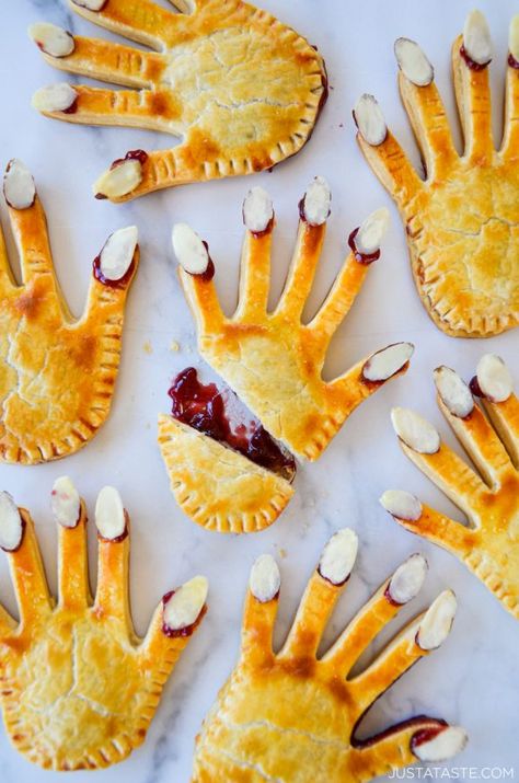 Easy Halloween Hand Pies | Just a Taste Spooky Pie Crust Designs, Halloween Pies, Chocolate Chip Cookie Brownies, Spooky Halloween Desserts, Halloween Breakfast, Hand Pie Recipes, Hand Pie, Just A Taste, Spooky Treats