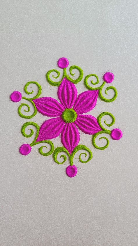 Beautiful and easy rangoli design 😍 Rangoli Designs Without White Colour, Small Rangoli Ideas, Simple Colour Rangoli Designs, Indian Rangoli Designs Simple, Free Hand Rangoli Designs Flower, Basic Rangoli Designs, Rangoli Designs Latest Easy, Rangoli Flower Design, Quick Rangoli Designs