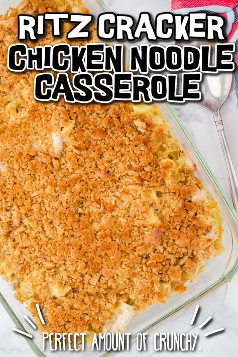 Chicken Noodle Casserole with Ritz Crackers • Kids Activities Blog Chicken Noodle Ritz Cracker Casserole, Ritz Cracker Chicken Noodle Casserole, Chicken Noodle Casserole With Ritz, Chicken Casserole With Ritz Crackers, Chicken Noodle Casserole Easy, Easy Chicken Noodle Casserole, Creamy Chicken Noodle Casserole, Casserole With Ritz Crackers, Chicken Noodle Bake