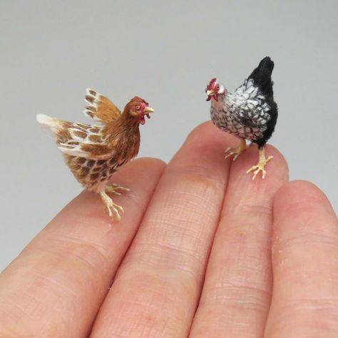 Wyandotte Hen, Miniature Artist, Betsy Mccall, Wool Felting, Doll House Crafts, Dollhouse Ideas, Miniature Plants, Polymer Clay Animals, Tiny Things