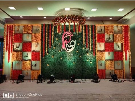 Srimantham Decoration At Function Hall, Simple Sreemantham Decoration At Home, Srimantham Decorations, Seemantham Decoration Ideas, Baby Shower Stage Decorations, Srimantham Decoration At Home Simple, Sreemantham Decoration, Cradle Ceremony Decorations, Seemantham Decoration