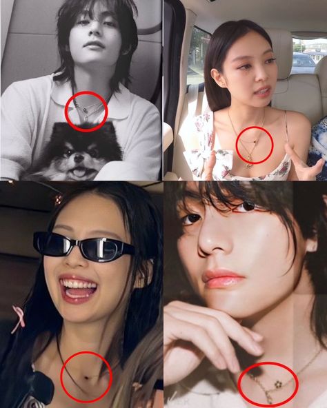 blackpink jennie bts taehyung taennie ship couple necklaces #taennie #jennie #taehyung #kpop #blackpink #bts #army #blink #blimy #armyblink #couplenecklaces #celine #chanel #jewelry Lisa Bio Ideas, Tannie Taehyung E Jennie, Yn Boyfriend, Jennie And Taehyung Couple, Teannie Ship, Jennie Y Taehyung, Couple Necklaces Aesthetic, Tae And Jennie, Jennie Necklace