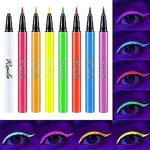 REPULOS 8 Colors Neon Liquid Eyeliner Set, Rainbow UV Glow Neon Makeup Graphic Eyeliners, High Pigmented, Waterproof Smudge-Proof and Long-Lasting Matte Colored Eye Makeup Gift Kit Rainbow Eyeliner, Neon Face Paint, Uv Makeup, Neon Accessories, Pink Eyeliner, Eyeliner Set, Green Eyeliner, Red Eyeliner, Neon Makeup