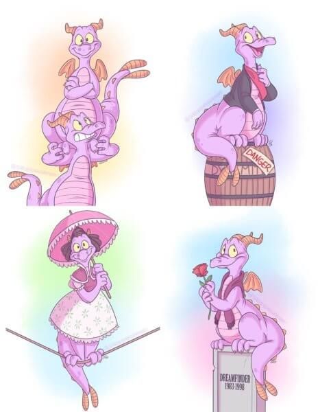 Figment Stretching Portraits put Epcot's purple dragon into iconic Haunted Mansion scenes Figment Nursery, Figment Tattoo Disney, Disney Parks Tattoo, Disney Figment, Figment Tattoo, Haunted Mansion Drawing, Haunted Mansion Tattoo, Figment The Dragon, Disneyland Images