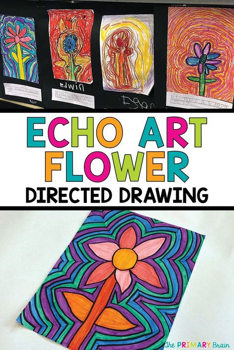 Flower Directed Drawing, Op Art Projects, Echo Art, Heart Art Projects, Spring Art Projects, Art Project For Kids, 2nd Grade Art, Directed Drawing, 3rd Grade Art