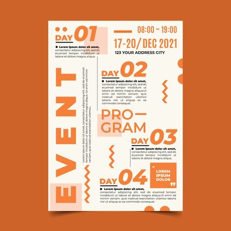 Text Heavy Flyer Design, Minimal Event Poster, Programming Poster, Event Graphic Design, Timetable Design, Events Poster, Calendar Design Layout, Event Agenda, Agenda Design