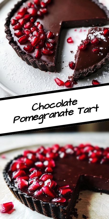 #Chocolate Pomegranate Dream Tart: Perfect blend of rich chocolate decadence and vibrant pomegranate in a delightful autumn treat. Ingredients, directions, and tags for a gourmet dessert. Prep time: 20 mins, Cook time: 10 mins, Total time: 2 hours 30 mins, Yield: 8 servings. Pomegranate Dessert Recipe, Chocolate Pomegranate Tart, Pomegranate Recipes Thanksgiving, Pomegranate Tart Recipe, Chocolate Pomegranate Cake, Pomegranate Dessert Recipes, Pomegranate Pie Recipes, Pomegranate Brownies, Pomegranate Caramel