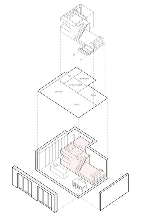 Tiny Loft Apartment, Lofted Bedroom, Interior Collage, Modern Loft Apartment, Amsterdam Apartment, Tiny Loft, Micro Apartment, Small Loft, Small Hallways