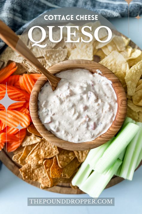 Cottage Cheese Queso Dip via @pounddropper Ww Cottage Cheese Queso Dip, Weight Watchers Cottage Cheese Queso Dip, Weight Watchers Queso Dip, Weight Watcher Dips, Cottage Cheese Rotel Dip, Cottage Cheese Queso Dip, Ww Dips, Cheese Queso Dip, Cottage Cheese Queso