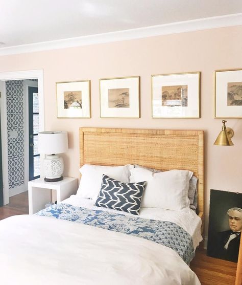 #PinkGround creates a cheery yet calming atmosphere in this airy bedroom. #farrowandball 📷: @pencilandpaperco Dusty Pink Bedroom, Peach Bedroom, Pink Bedroom Walls, Pink Ground, Airy Bedroom, Wall Colours, Bedroom Wall Colors, Bedroom Wall Paint, Pale Peach