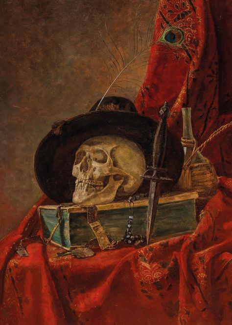 Vanitas Still Life, oil on canvas, 80 x 58.5 cm, framed, (Rei) Vanitas Still Life, Vanitas Paintings Modern, Still Life Photography Skull, Dutch Vanitas Still Life, Baroque Still Life Painting, Vanitas Paintings, Victorian Still Life Paintings, Flag Painting, Baroque Art