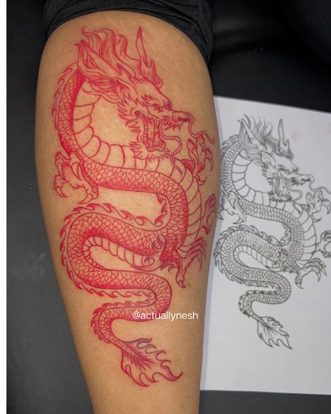 Dragon Thigh Tattoo, Tattoo Son, Red Dragon Tattoo, Dragons Tattoo, Hip Thigh Tattoos, Chinese Dragon Tattoos, Dragon Tattoo For Women, Hip Tattoos Women, Inspiration Tattoos