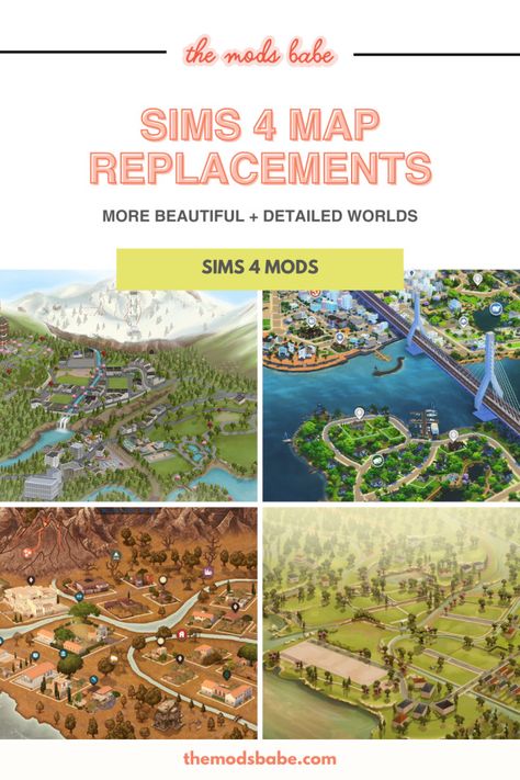 Sims 4 Map Replacements, All World Map, Sims 4 Restaurant, Sims 4 Cas Background, Sims 4 Modern House, New World Map, Map Layout, The Sims 4 Skin, Loading Screen