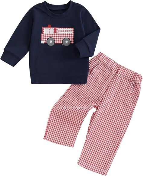 Amazon.com: SAYOO Christmas Outfit Toddler Boys Girls Firetruck/Santa Embroidered Sweatshirt Pullover Plaid Gingham Pants Fall Clothes: Clothing, Shoes & Jewelry Toddler Christmas Outfit, Gingham Pants, Pant Sets, Embroidered Sweatshirt, Thanksgiving Shirts, Fall Clothes, Embroidered Sweatshirts, Fire Trucks, Pullover Sweatshirts