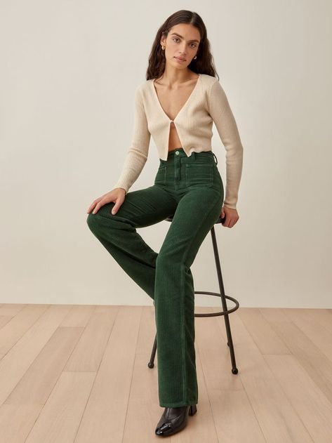 Wide Leg Corduroy Pants, Corduroy Pants Outfit, Cute Pants, Green Pants, Dream Clothes, Corduroy Pants, Fashion Inspo Outfits, Chic Style, Fall Outfits