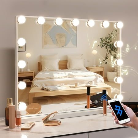 FENCHILIN We are committed to a series of Vanity Mirror, Vanity Mirror with Lights, Hollywood Mirror and Makeup Mirror. With delight and pride, we highly recommend this white Hollywood Vanity Mirror to you. First, this Vanity Mirror is exactly a Hollywood Mirror that enables you to have a great experience of how superstars do makeup backstage, making it one of the best gifts for makeup lovers. Besides, this Vanity Mirror comes with Bluetooth. You can connect your phone to the Lighted Vanity Mirr Bluetooth Vanity Mirror, Hollywood Style Mirror, Hollywood Mirror With Lights, Hollywood Vanity Mirror, Vanity Mirror With Lights, Hollywood Vanity, Hollywood Lights, Hollywood Mirror, Lighted Vanity Mirror